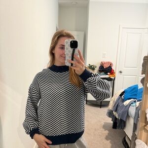 Chevron Patterned Navy and White Sweater